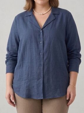 NWT PENMANS Light Blue Linen Button Front Shirt Plus size XL